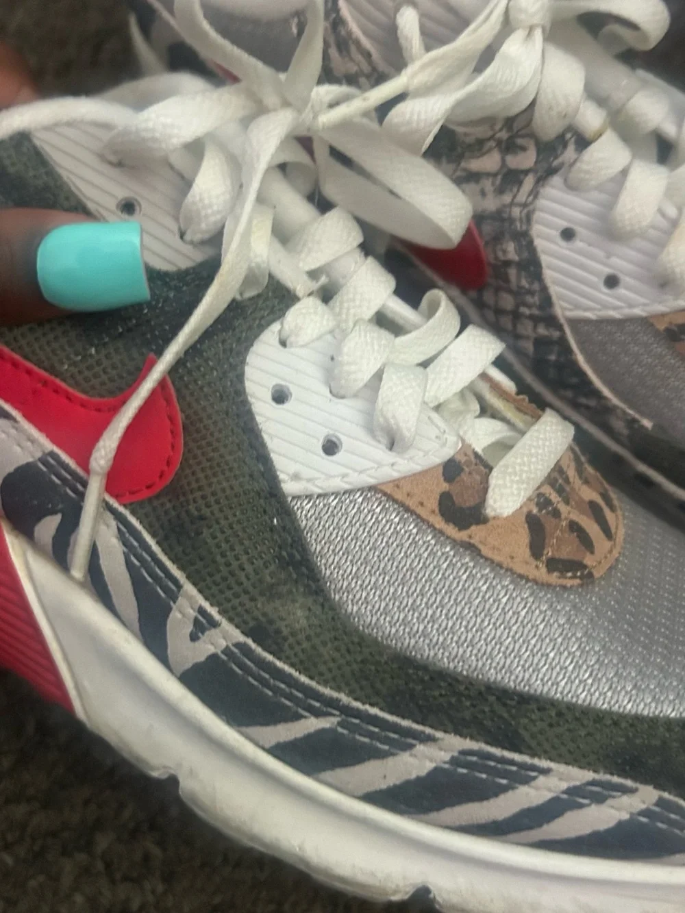 Nike Women’s Gray and Red Sneakers with Leopard Accent